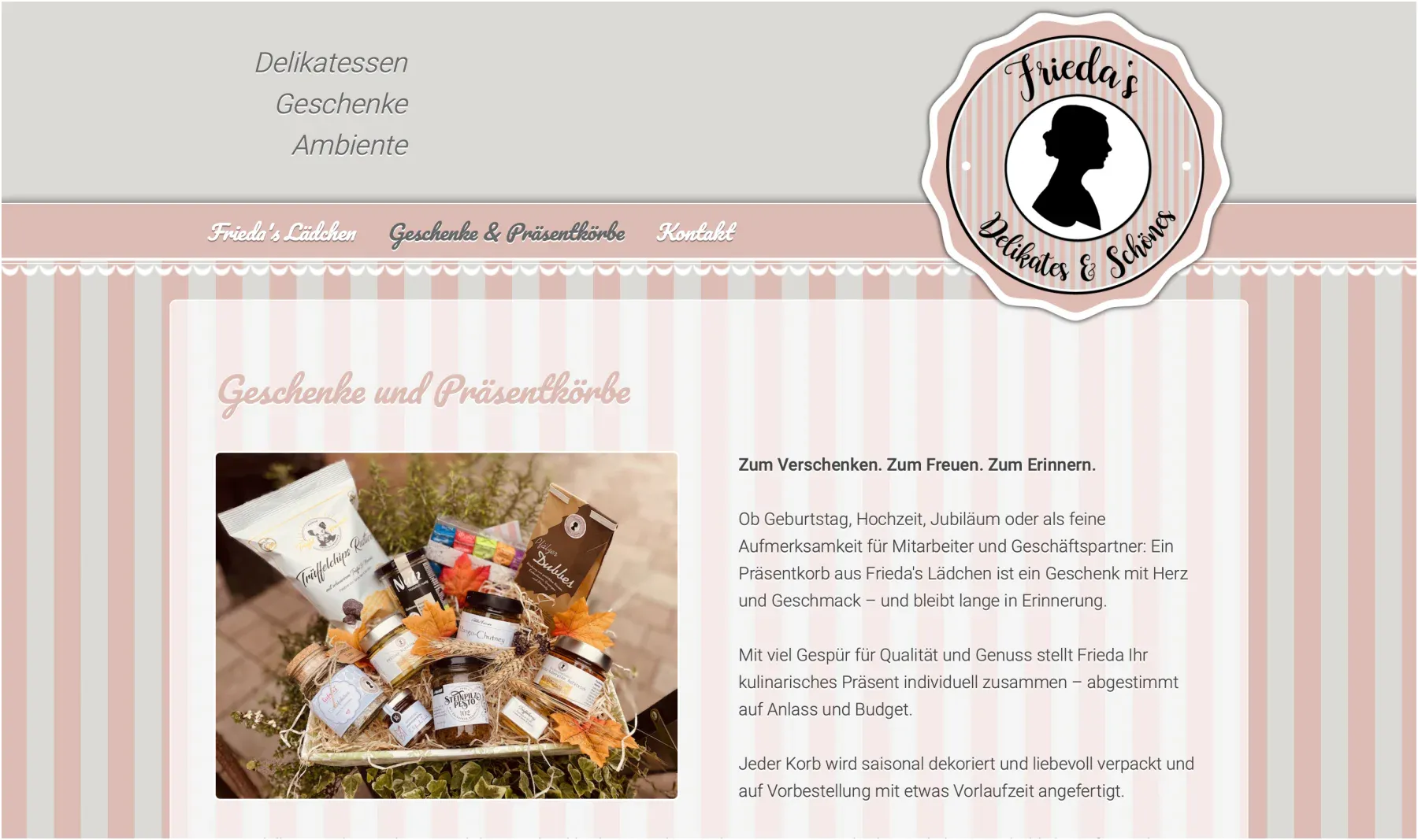Bildschirmansicht der Website Frieda's Delikatessen