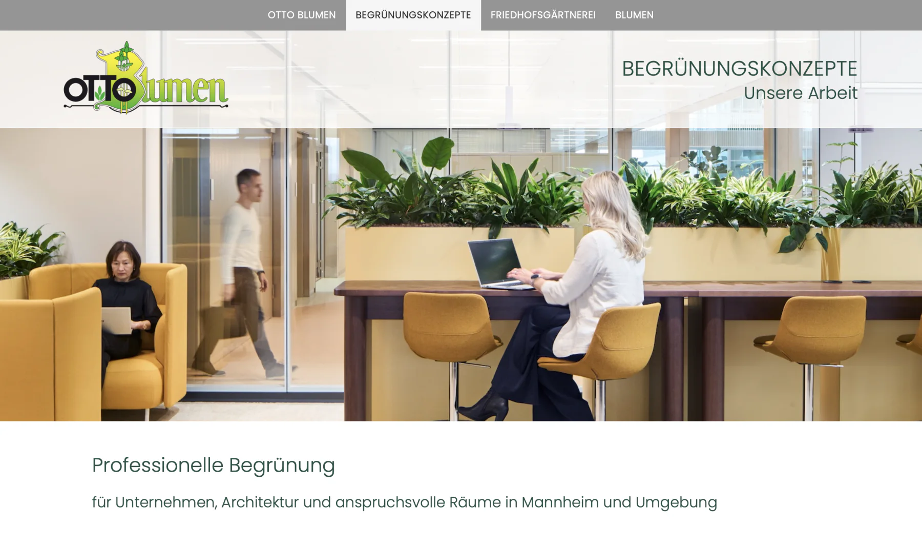Bildschirmansicht der Unternehmenswebsite Otto Blumen