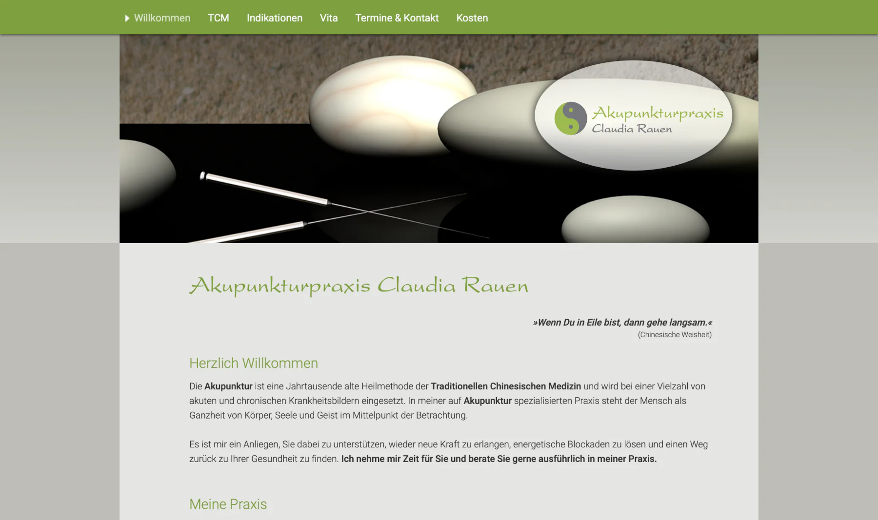 Bildschirmansicht der Website Akupunktur Rauen