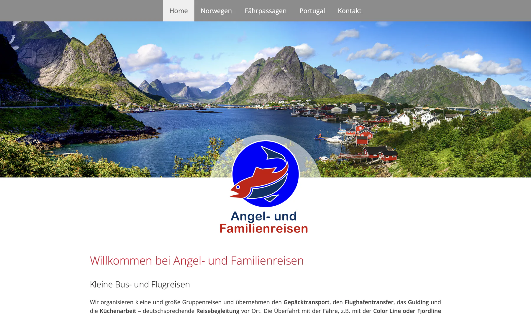 Bildschirmansicht der Website Angel- und Familienreisen