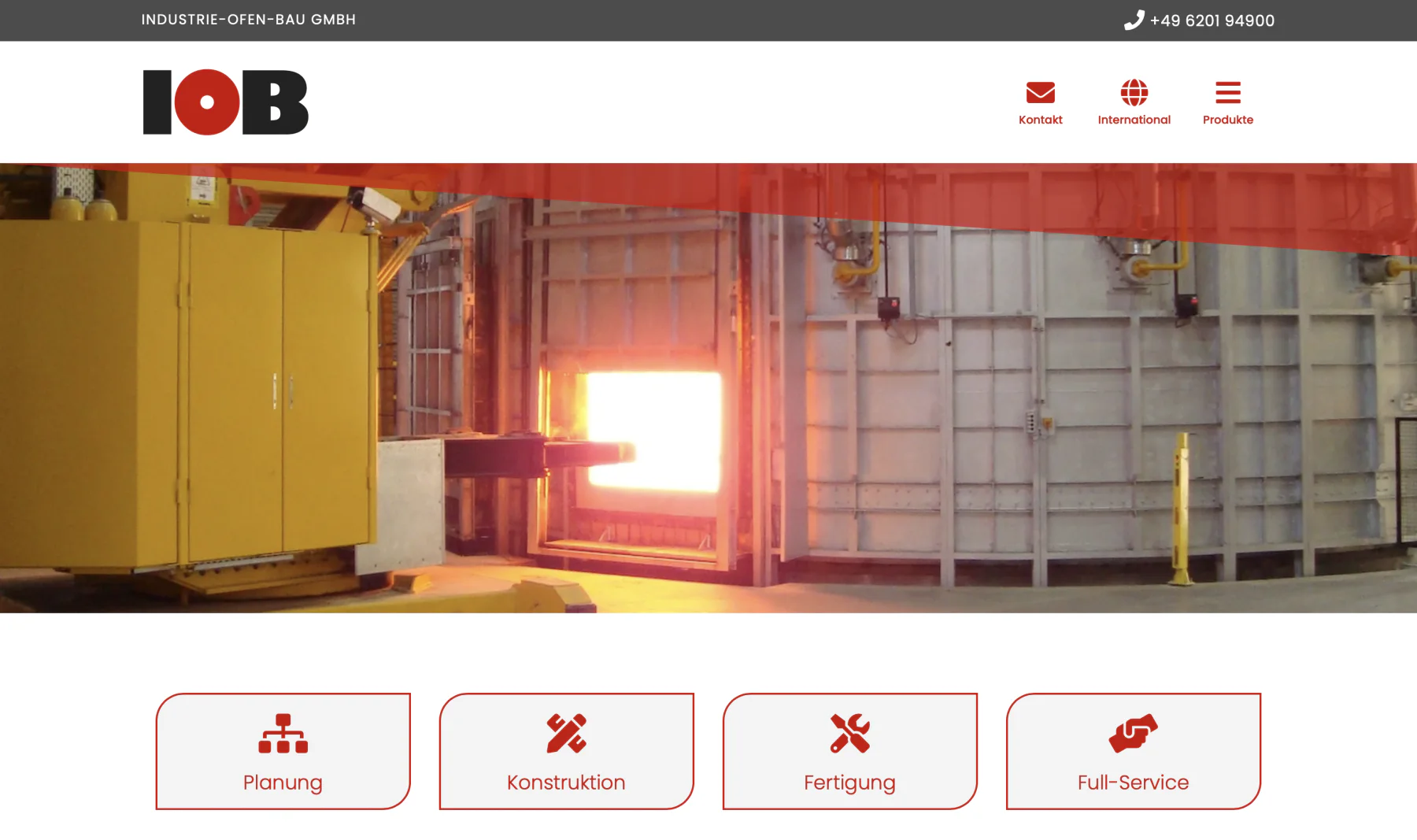 Bildschirmansicht der Website der IOB Industrie-Ofen-Bau GmbH