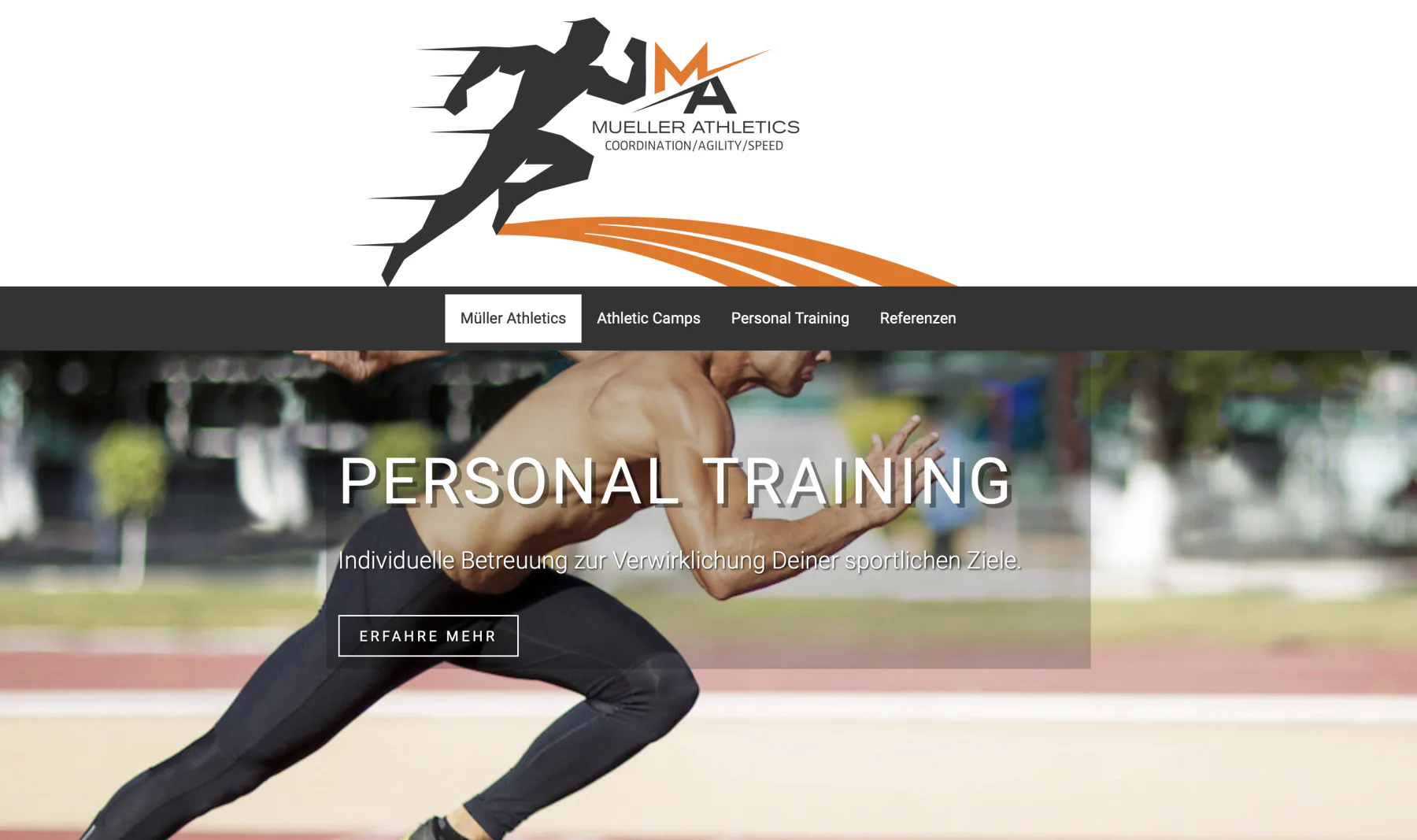 Bildschirmansicht der Website Müller Athletics